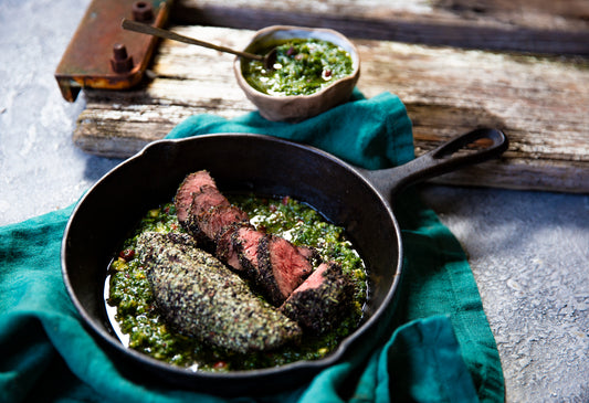 Recipe: Salt bush kangaroo with sandalwood pesto